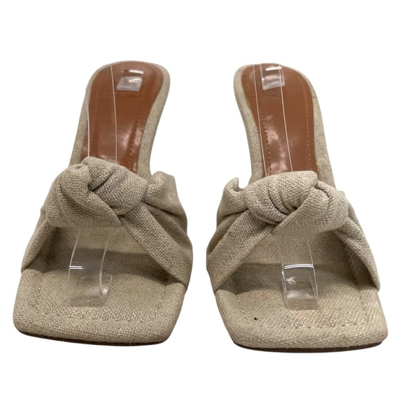 ASOS Design Natural Linen Knot Square Toe Mules Heeled Sandals Women’s 7 - Picture 5 of 14